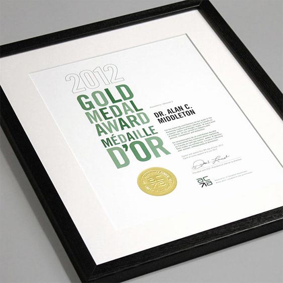 Association of Canadian Advertisers (ACA) Gold Medal Award Certificate design by Filip Jansky