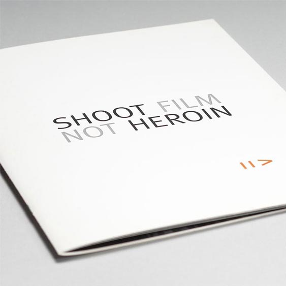 Shoot Film Not Heroin - Documentary Film Pitch Presentation cover design by Filip Jansky