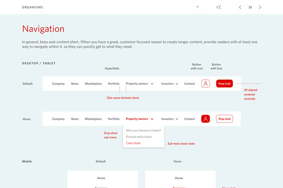 Advance United - UI styleguide designed by Filip Jansky