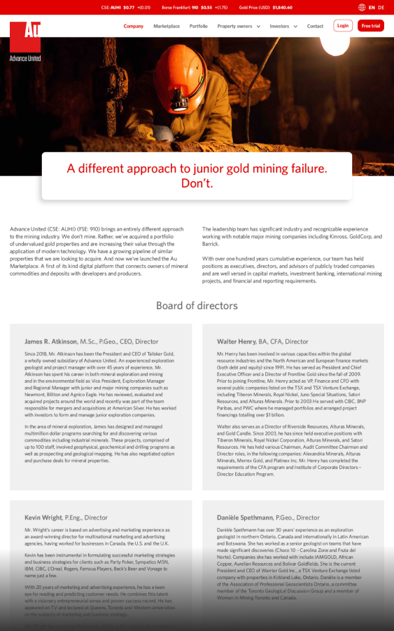 Advance United - Website designed by Filip Jansky